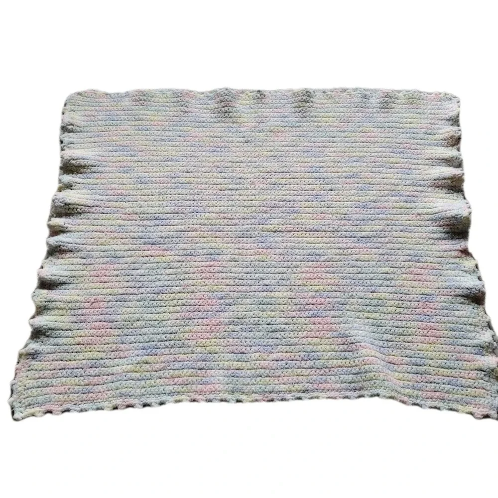 Handmade Pastel Crochet Baby Blanket‎ - Soft Rainbow Waves - 30